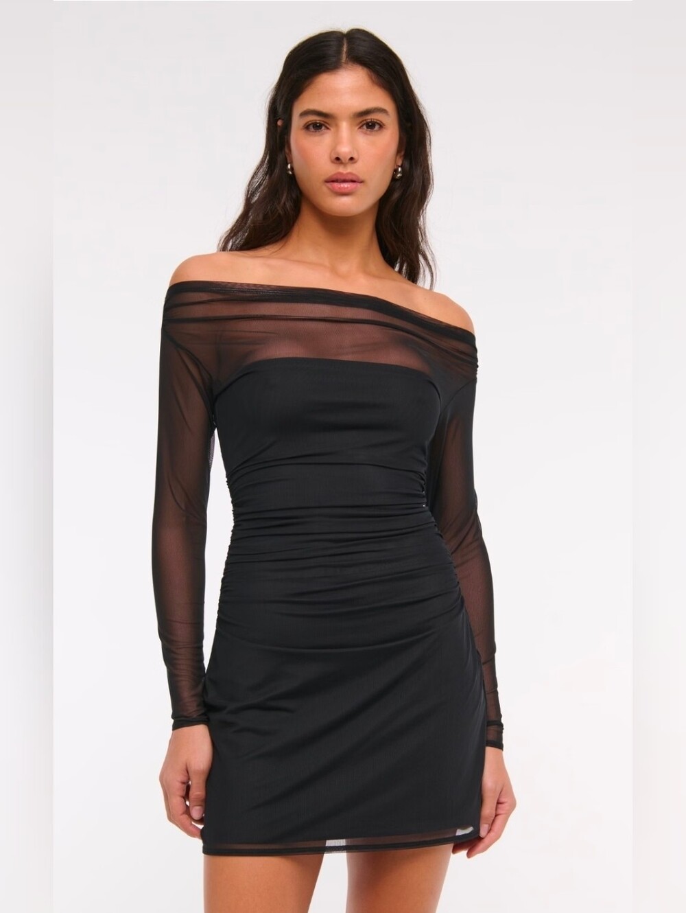 Abercrombie & Fitch Black Off-Shoulder Sheer Sleeve Dress